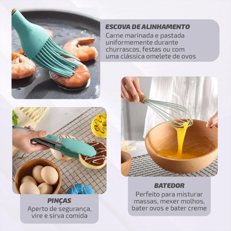 Kit Completo de Utensílios para Cozinha de Silicone