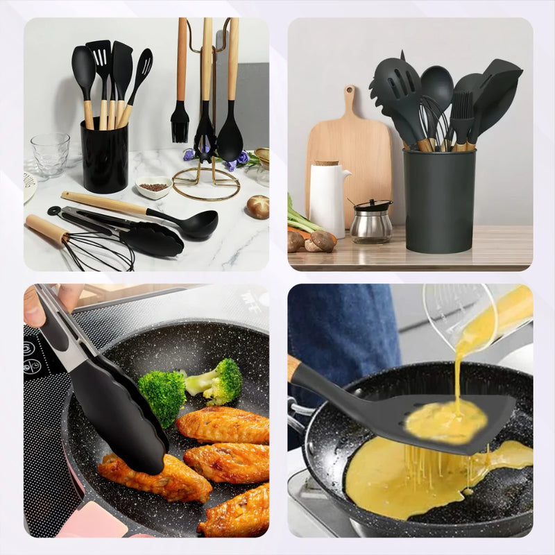 Kit Completo de Utensílios para Cozinha de Silicone