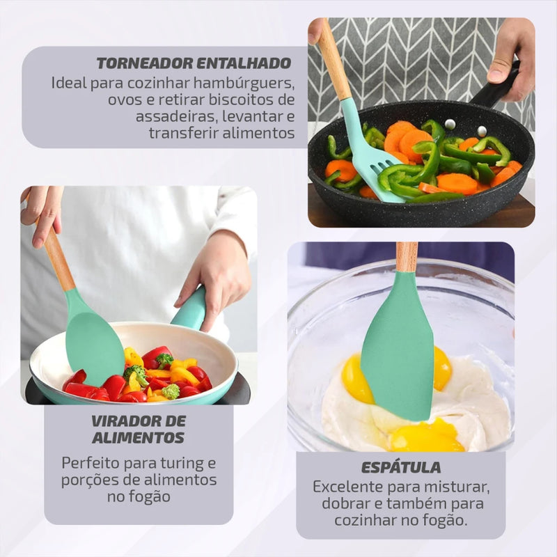 Kit Completo de Utensílios para Cozinha de Silicone