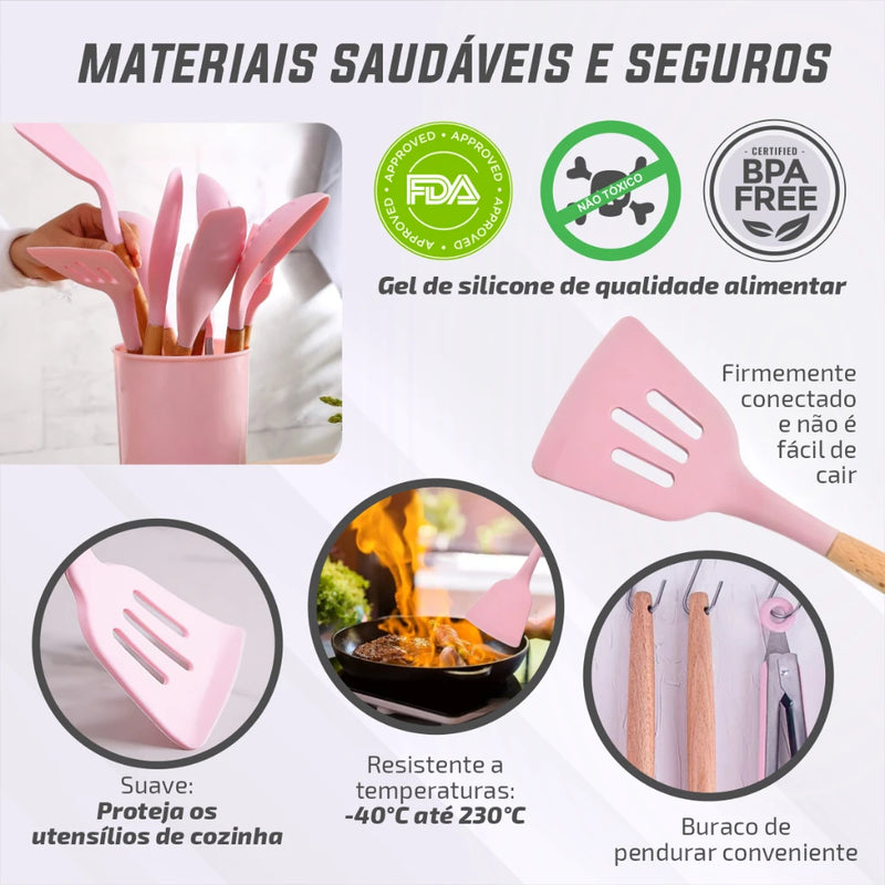 Kit Completo de Utensílios para Cozinha de Silicone